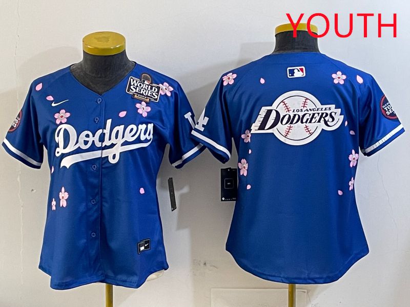 Youth Los Angeles Dodgers Blank Blue Sakura Edition 2025 Nike MLB Jersey style 27->youth mlb jersey->Youth Jersey